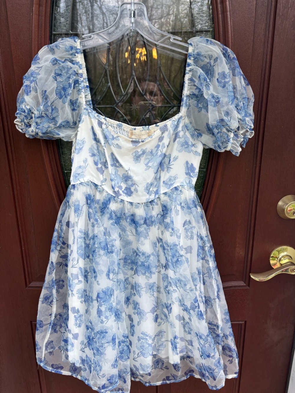 Altar'd State White Dress with Blue Floral Print